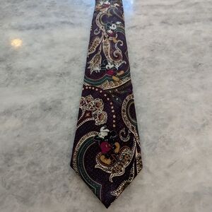 Vintage Disney Mickey Mens 100% Silk Paisley Patterned Tie